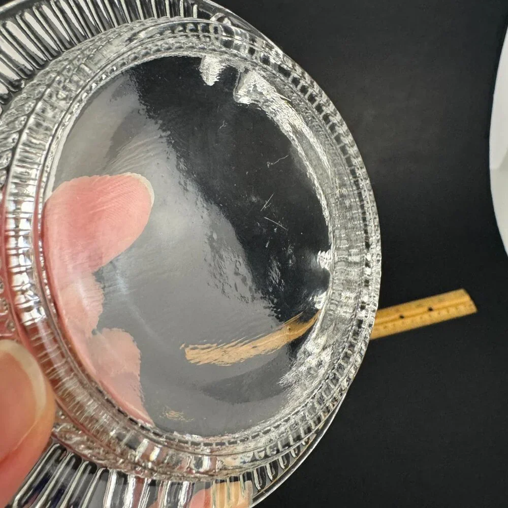 Vtg‎ Clear Glass Round Ashtray Ribbed Textured Tabletop Damaged Lightly READ